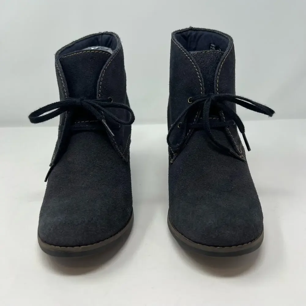 Clarks Booties Women's 8.5M Dark Blue Suede Leather Lace-Up Heel Preppy Romantic - Picture 4 of 11